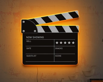 Clapperboard led sign, Movie clapper board, Home cinema neon sign, Cinema wall art, Cinema wall decor, Home theater decor