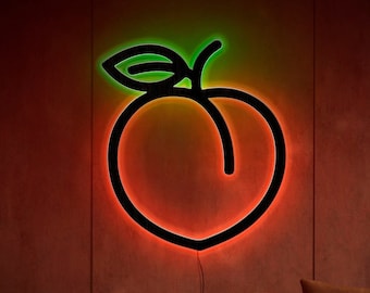 Peach neon sign, Peach led sign, Peach neon light, Peach wall light, Peach wall decor led, Peach wood sign with led