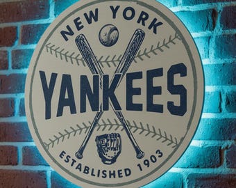 Letrero de pared de los New York Yankees, decoración para la cueva del hombre de los Yankees, letrero LED de béisbol vintage, luz para bar deportivo de los Yankees, regalo para fanáticos de la MLB, arte de pared de béisbol