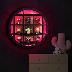 Led lighted figure wall display, Figure display led, Figure wall display neon, Figure wall shelve, figure wood display, Figure display shelf