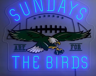 Letrero LED de fútbol americano de Filadelfia, lámpara de pared para fanáticos de los Eagles, letrero de neón "Los domingos son para los pájaros", decoración para sala de juegos, arte de pared para bar deportivo, regalo para él.