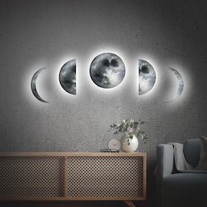Arte della parete della fase lunare, Luci della fase lunare, Decorazione della parete della fase della Luna, Lampada della fase della Luna, Insegna al neon della fase della Luna, Insegna al neon della Luna, Luce della Luna sig