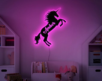 Unicorn led sign, Custom unicorn led sign, Name sign light up, Name sign for nursery girl led, Led light sign for wall, Kids room light
