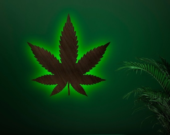 Marijuana neon light, Marijuana leaf decor, Marijuana leaf art, cannabiss decor led, Led lighted sign, Wood sign with led, Hemp leaf sign