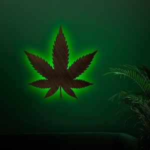 Marijuana neon light, Marijuana leaf decor, Marijuana leaf art, cannabiss decor led, Led lighted sign, Wood sign with led, Hemp leaf sign