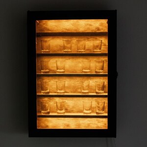 Shotglass display case led,Shot glass display cabinet lighted,Shot glass display with door,Shot glass shelves,Shot glass wall display holder