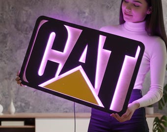 Insegna luminosa al neon Caterpillar, insegna luminosa Caterpillar, insegna luminosa escavatore, decorazione murale costruttore, decorazione per la stanza dei bruchi, arte escavatore