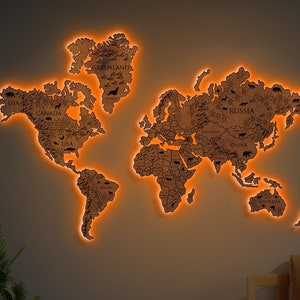 Weltkarte LED, Weltkarte Holz Wandkunst, Led Kork Weltkarte, Weltkarte Licht, Weltkarte Neon Schild, Leucht Weltkarte, Handgemachte Karte