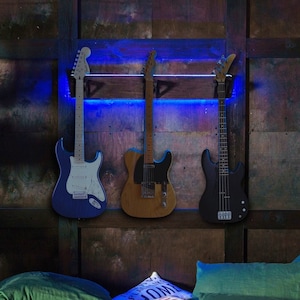 Lighted guitar hanger, Guitar hanger wall mount, Wooden guitar hanger, Guitar wall rack, Guitar Hanger with Lights, Guitar hanger shelf