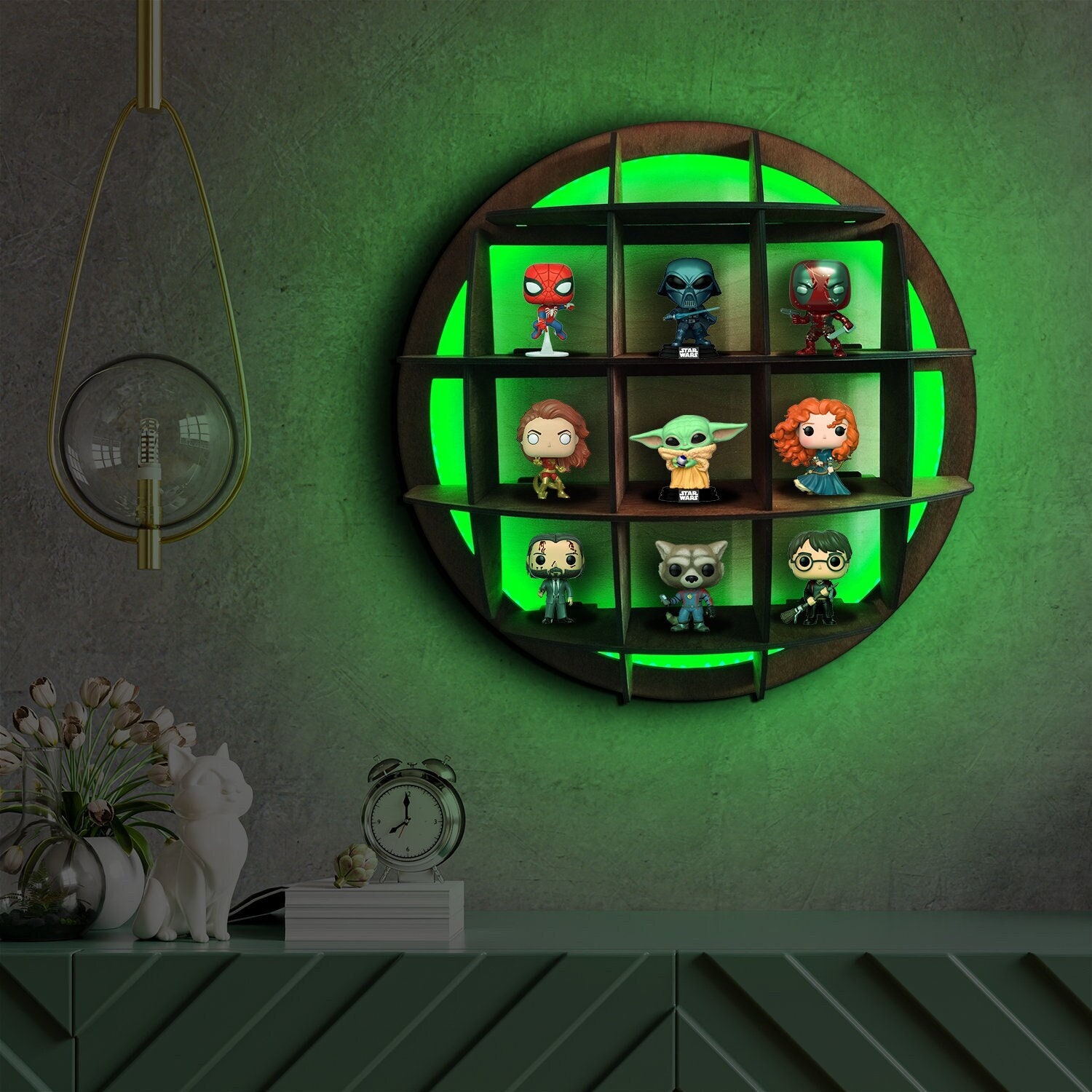 Figure display case with led, Figure display neon, Figure shelf with led, Pop display case, Globe wall shelf, Round display shelf