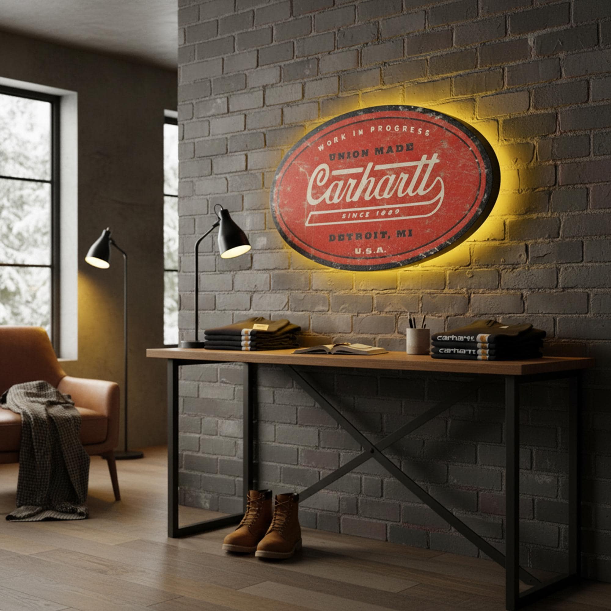Vintage Workwear Sign, Carhartt Sign Decor, Detroit Style Wall