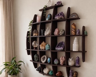 Crystal Collection Display Shelf, Crystal Display Shelf, Crystal Storage Shelf, Wooden Crystal Organizer, Wall Mounted Crystal Shelf