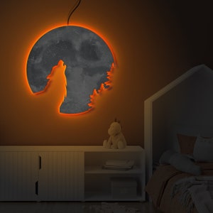 Wolf and moon wall art led, Howling Wolf light, Wolf neon sign, Wolf led sign, Wolf light up sign, Wolf neon light, Wolf night light