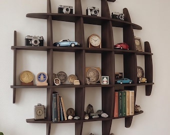 Collectible Sphere Display Shelf, Wooden Sphere Display, Wall Mounted Display Shelf, Collectible Display Case, Sphere Storage Shelf