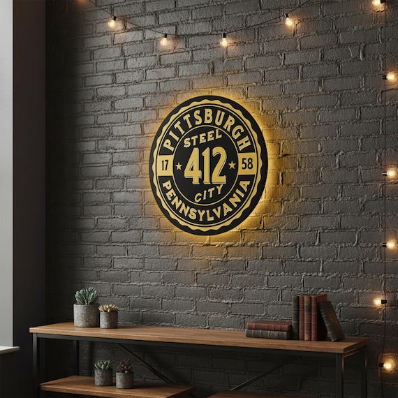 Pittsburgh 412 Sign, Pittsburgh Wall Decor, Steel City Sign, Pennsylvania Wall Sign, City Logo Light, Home Bar Wall Decor, 412 Light Up Sign
