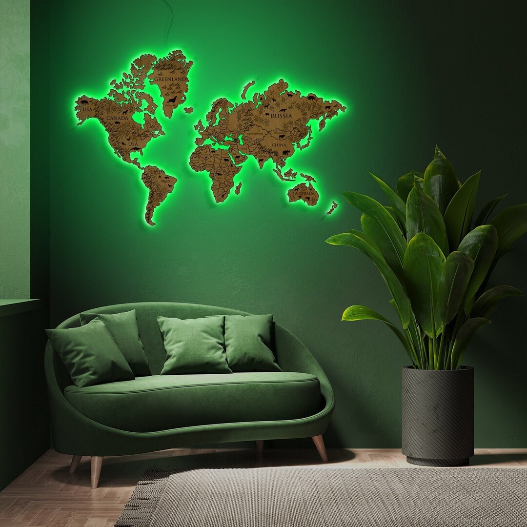World Map Led World Map Light World Map Neon Sign Map Lamp Etsy