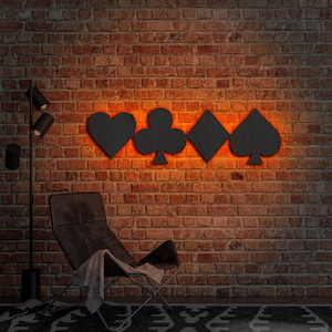 Pokerkarten-Neonlicht, Casino-LED-Schild, Poker-Wandkunst, Pokerkarten-LED-Wandkunst, Kartenanzug-Wandkunst, Kartenanzug-Wanddekoration, Casino-LED-Schild