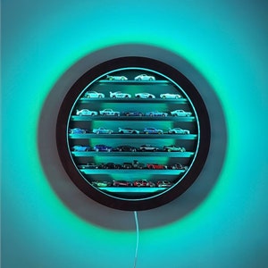 Wall display shelf with led, Wood display shelf neon, Figure display case, Light up shelf, Tire Shelf,Wood display cabinet,Toy display shelf