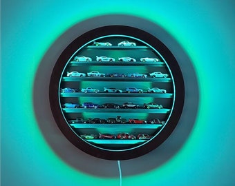 Wall display shelf with led, Wood display shelf neon, Figure display case, Light up shelf, Tire Shelf,Wood display cabinet,Toy display shelf