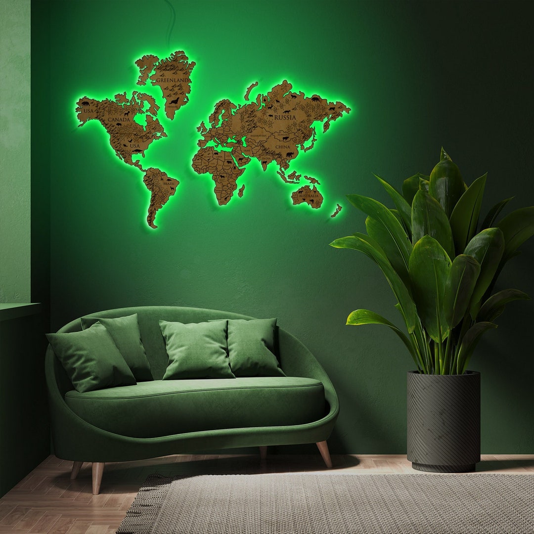 World Map Led, World Map Light, World Map Neon Sign, Map Lamp, Map Wall