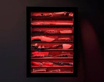 Knife display case with led, Pocket knive display case, Pocket knife display shelf, Display case with glass door, Knife storage