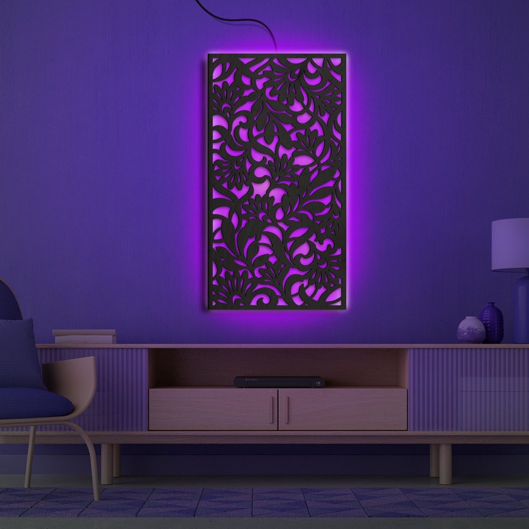 Flower Panel Wall Led Lighted Sign Led Wall Decoration Etsy