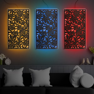Boho wood wall art led, Lighted wall panels, Set of 3 led wall panels, Light up wall art, Wood panel wall art neon, Wall decor neon panels