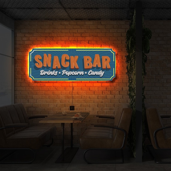 Snack bar sign, Snack bar neon, Movie room sign, Home theater neon sign, Snack bar decor,Movie theatre sign,Home cinema sign,Cinema led sign