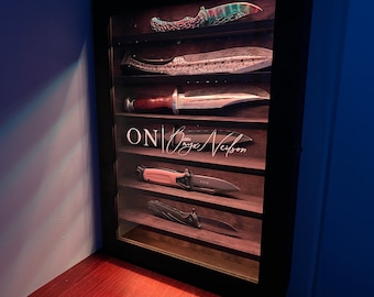 Knife wood wall display light, Knife wall display shelf, Knife organizer, Pocket knife shelf, Pocket knife storage, Knife wall mount case