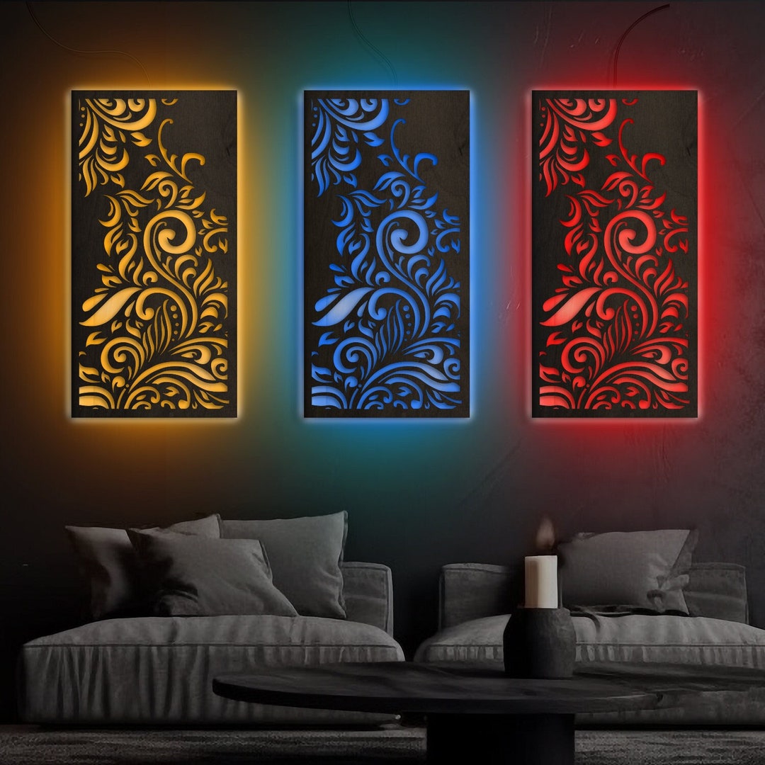 Wood Wall Art Light, Wall Art With Led, Panel Wood Art With Led, Panel