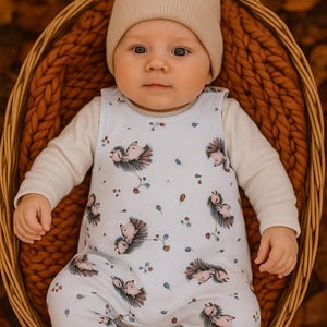 Barboteuse bébé taille 62/Combinaison/Salopette/Une pièce/Neutre/Garçon/Fille/Herbdt/Animaux de la forêt/Hérisson/Cadeau de naissance/Acheter maintenant Angele Handmade