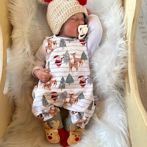 Taille 50 barboteuse bébé/romper/salopette/cadeau anniversaire/neutre/garçon/fille/Noël/animaux cerfs/festif - Angele Handmade