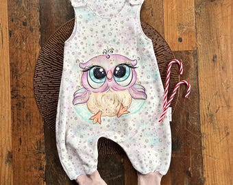 Barboteuse bébé taille 68 | Tenue d'hiver hibou | Pièce unique faite main | Molleton | Barboteuse de Noël | Achat immédiat chez Angèle Handmade