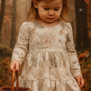 Rozmiar 98 dziewczęcy/tunika/tunika z falbankami/falbanki/zwierzęta leśne/unikat - ZAKUP NATYCHMIASTOWY - Angele Handmade