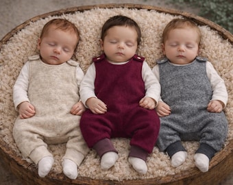 Merino wool romper in various colors: beige/rust/grey/rose | Sizes 44–92, also for premature babies | Soft, warm & breathable | Angele Handmade* –
