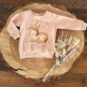 Maglione per neonato, taglia 56, rosa cipria, Flora, Magic Forest, regalo per nascita, battesimo, acquisto immediato, French Terry