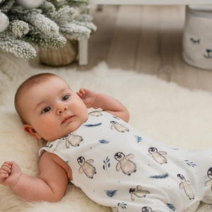 Barboteuse bébé taille 68/Combinaison/Salopette/Une pièce/Neutre/Garçon/Fille/Pingouins/Hiver-ACHAT IMMÉDIAT-Pièce unique Angele Fait main