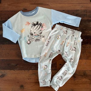 Gr.92 SET/Kinder/Basic Shirt/Baggy /Tiermotiv/Zebra/junge/mädchen/neutral/Pullover/Hose/ Unikat SOFORTKAUF Angele Handmade