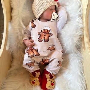 Taille 50 barboteuse bébé/romper/salopette/cadeau anniversaire/neutre/garçon/fille/Noël/pain d&#39;épices/festif - Angele Handmade