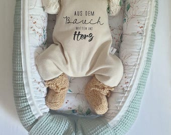 Frühchen Strampler Aus dem Bauch mitten ins Herz Größe 44 50 56 Baby Romper Geschenk zur Geburt Neugeborenen Strampler mit Geschenkbox Optio