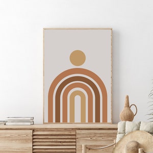 Moon Boho Wall Art, Poster Aesthetic, Living Room Art,  Mid Century Digital Download Print, Orange Brown Gold Minimal Gallery Art