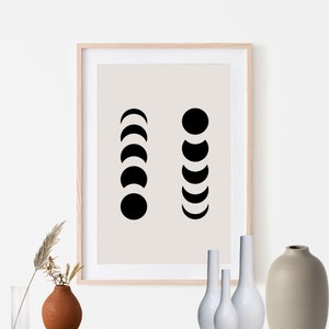 Black Moon Phase Boho Wall Art, Poster Aesthetic, Minimalist Shapes Print, Digital Download, Orange Minimal Phases Of The Moon Print