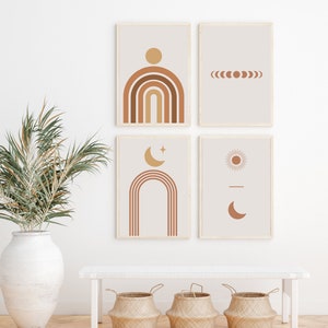 Set of 4 Modern Boho Wall Art, Earth Tone Wall Art, Digital Download Prints, Minimalist Abstract Wall Art, Boho Pictures, Trendy Wall Art