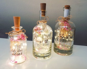 𝔽𝕝𝕠𝕨𝕖𝕣 𝔹𝕠𝕥𝕥𝕝𝕖 "Home" 250ml|500ml|700ml •optional mit USB-Flaschenlicht|Trockenblumen im Glas|Geschenk Einzug-| Dekoflasche|