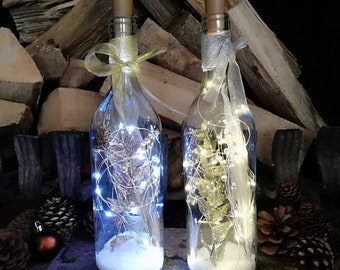 Flower "Winter Bottle" Gold/Silber//SPAREN IM SET/ Leuchtflasche//Hochzeitsdeko//Trockenblumen im Glas//ab 49-, kostenloser Versand