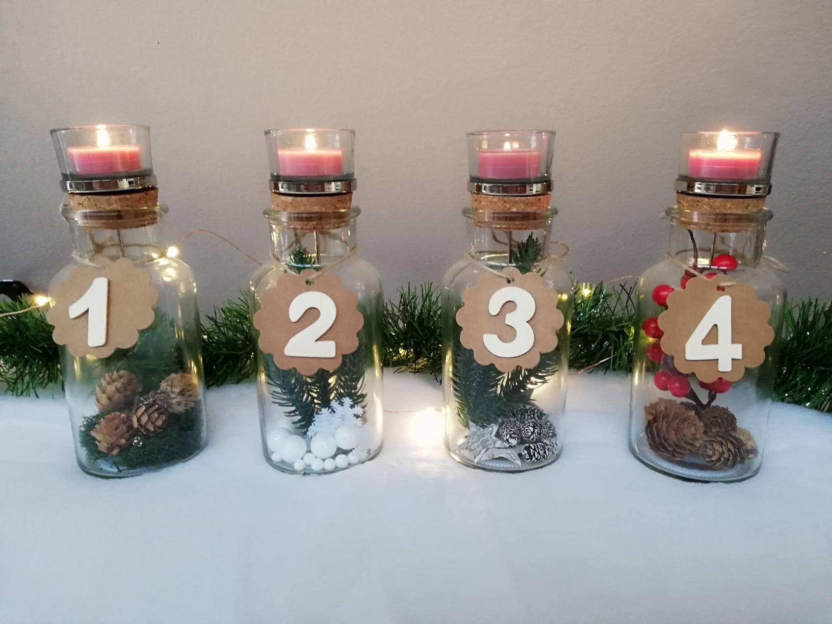 Advent wreath made of cork glasses - Christmas decorations - candlesticks - dried flowers