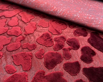 Red Leopard Cut Velvet Upholstery Fabric, Red Cheetah Velvet, Fabric by the Yard