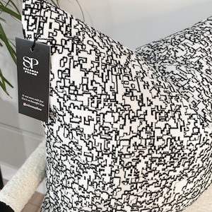 Black And White Velvet Pillow, Monochrome Modern Geometric Decorative Square Throw Pillow, Abstract Home Décor, Textured Velvet Fabric
