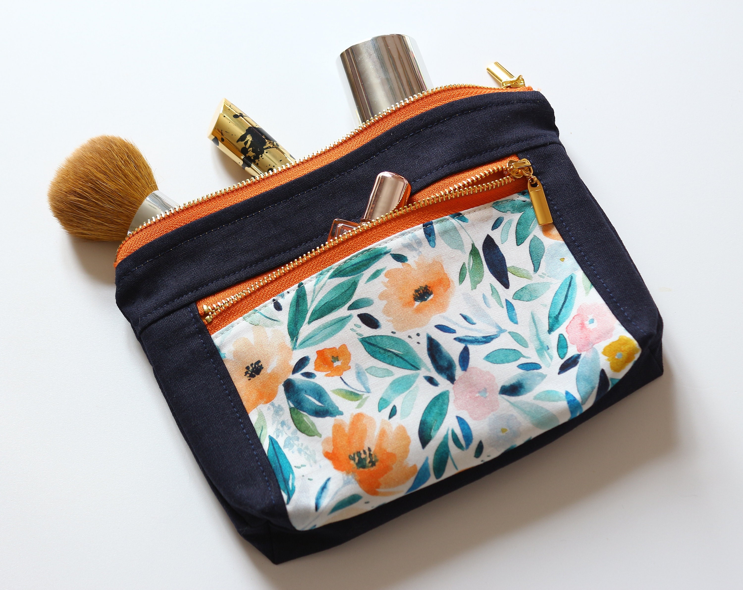 Devon pouch Make up pouch Double zip pouch Floral print Etsy