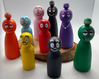 Peg dolls - Barbapapa - houten poppetjes - familie - nostalgie - leuk voor kinderen